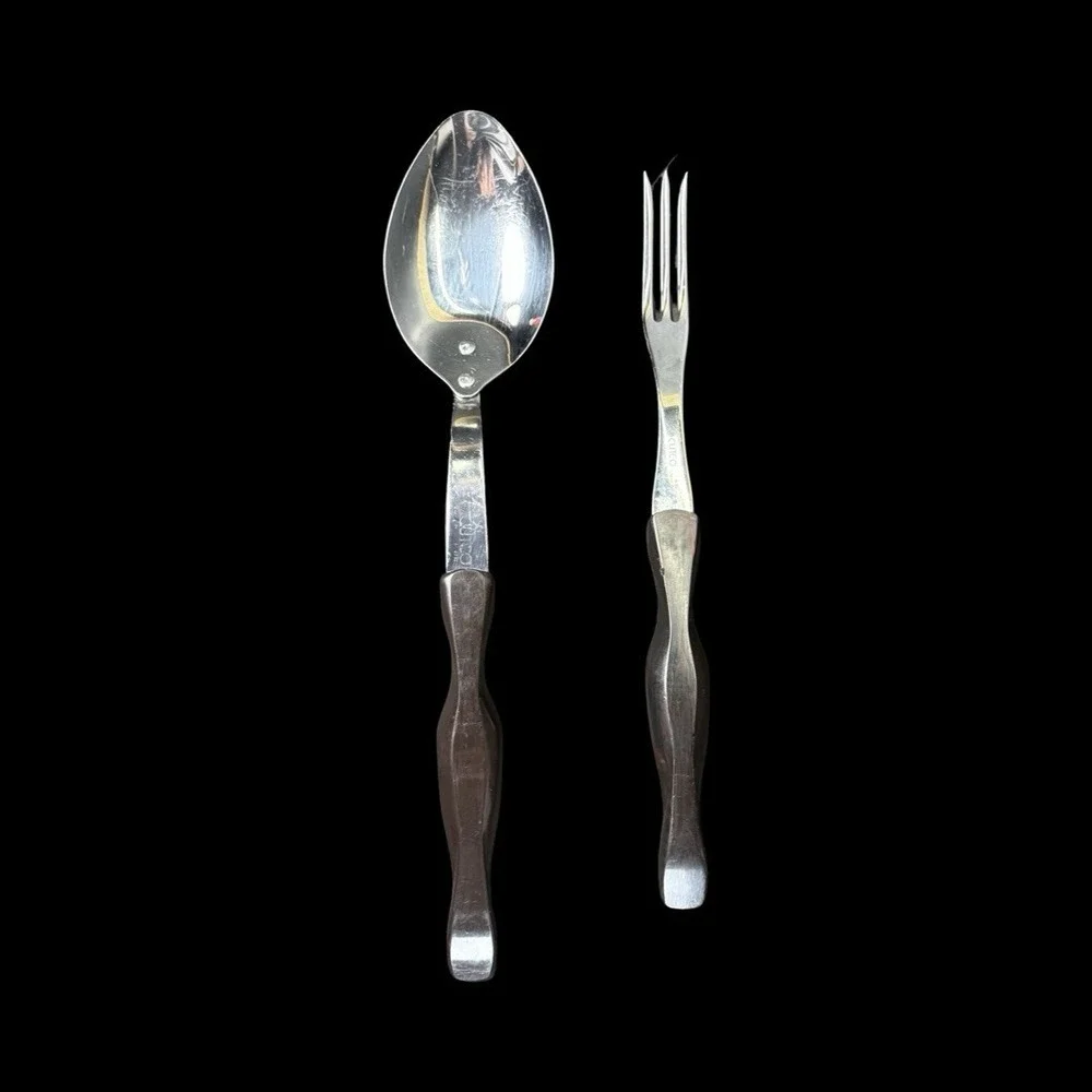 Cutco Serving Set Spoon 17KI and Carving Fork 1726 KI Brown Swirl Handle
